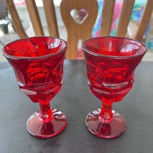Vintage Ruby Red Glass Cordial Glasses Kings Crown Tiffin Franciscan Set of 2